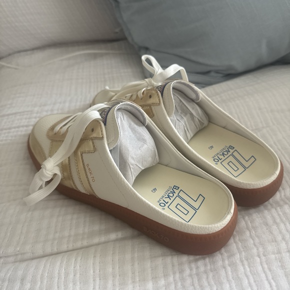 Women's White and Gold Lace-Up Sneakers - Picture 3 of 4